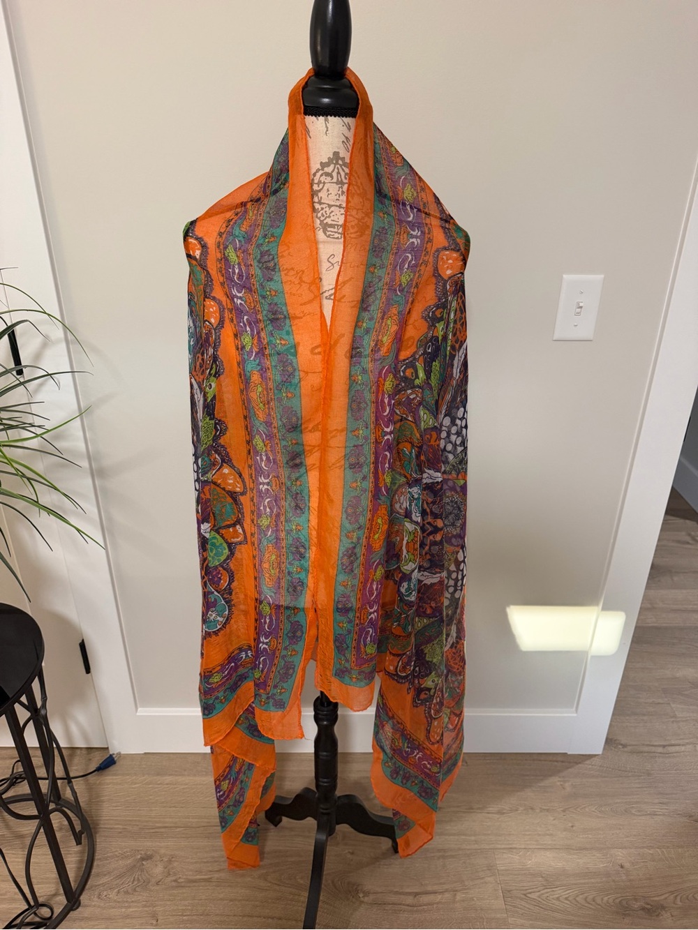 Orange Multi-Pattern Decorative Scarf